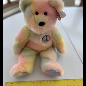 Ty Beanie Buddy Large Plush PEACE the Ty-Dyed Bear (Pastel) 14" MWMT Stuffed Toy